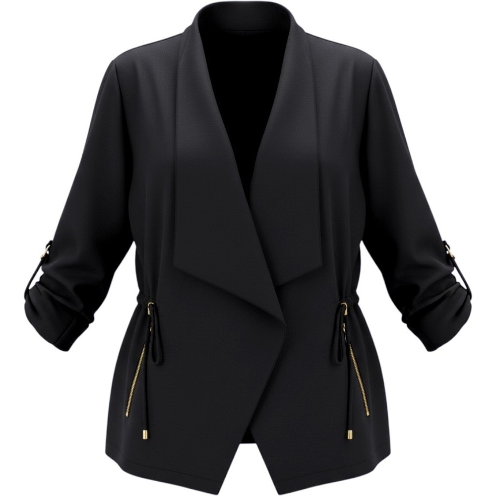 Anne Klein Women's Black Draped Open Front Shawl Blazer Drawstring Waist Size XL